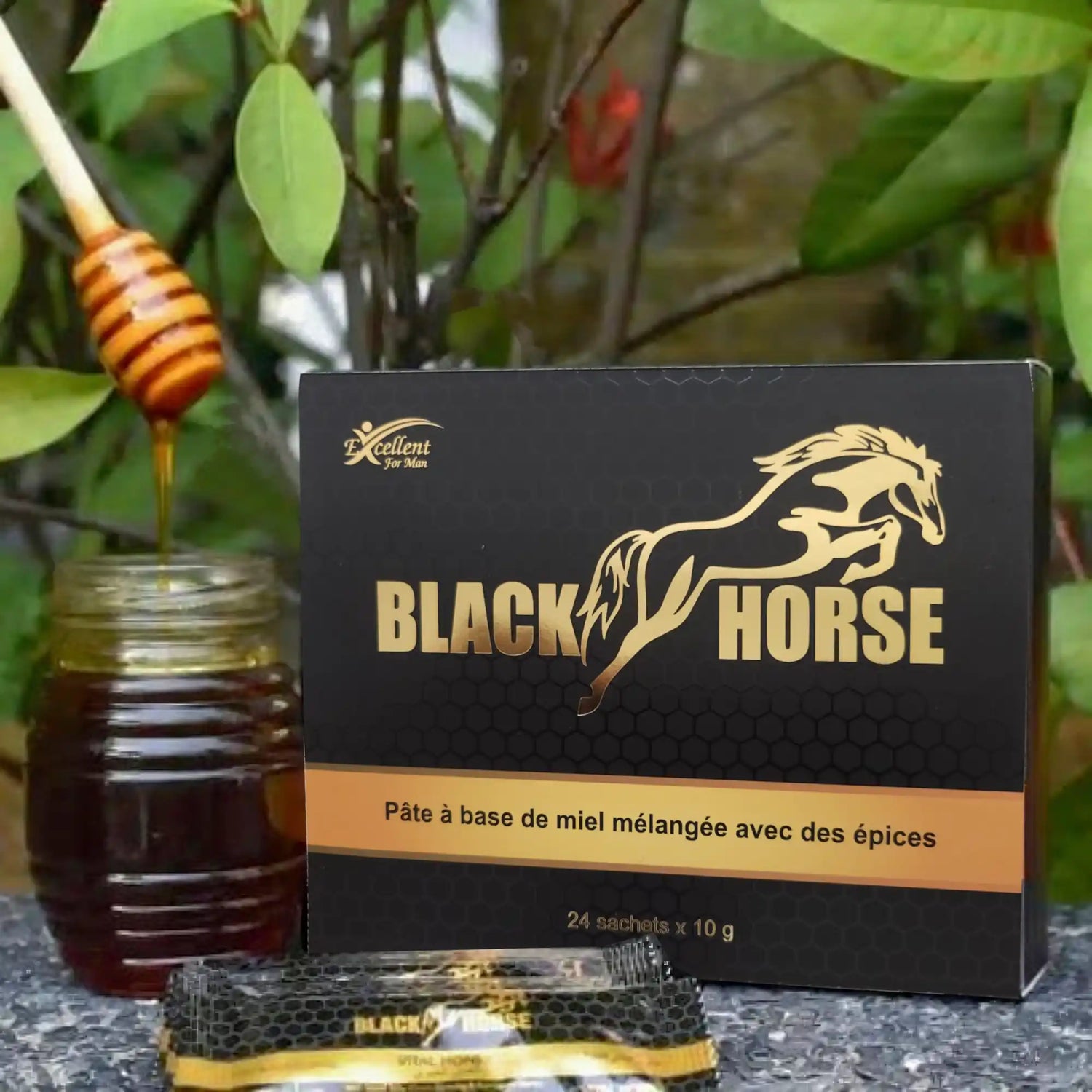 Black Horse - miel aphrodisiaque - strong boost - boite de 24 sticks de 10g